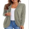 Urban CoCo Womens' Long Sleeve Open Front Knit Sweater Cardigans Curved Hem with Pockets (Khaki, 2XL) view 1