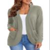 Urban CoCo Womens' Long Sleeve Open Front Knit Sweater Cardigans Curved Hem with Pockets (Khaki, 2XL) view 2