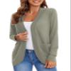 Urban CoCo Womens' Long Sleeve Open Front Knit Sweater Cardigans Curved Hem with Pockets (Khaki, 2XL) view 3