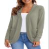 Urban CoCo Womens' Long Sleeve Open Front Knit Sweater Cardigans Curved Hem with Pockets (Khaki, 2XL) view 4