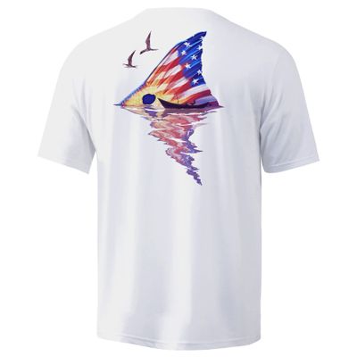 Palmyth Men's Fishing Shirt Short Sleeve Sun Protection UV UPF 50+ SPF T-Shirt (White/Redfish Tail, XL)