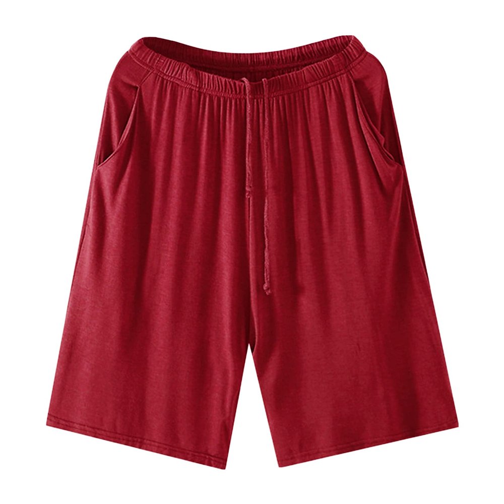 JEsilunmaMY Men's Loose Casual Summer Shorts Elastic Waist Stretch Comfy Sleep Shorts Solid Color Pajama Short with Pocket (Red,3X-Large)