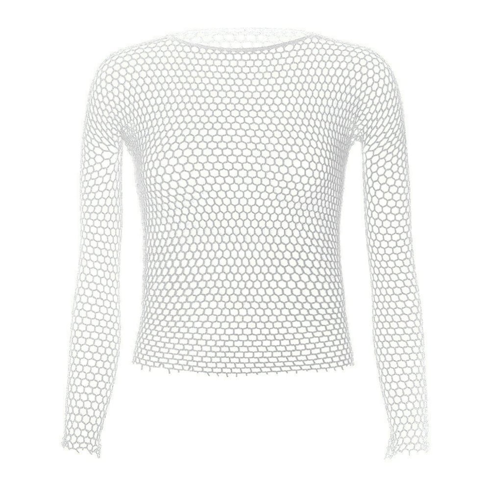 ACSUSS Men's Fishnet T-Shirt Mesh See Through Round Neck Muscle Undershirt Sexy Tops White One Size