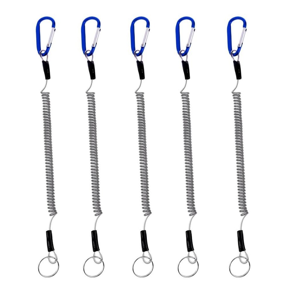 pistro Fishing Lanyard (5 Pack), Safety Rope Wire Steel for Securing Pliers, Lip Grips, Fish Tackle Tool in Boating, Kayak, Camping and Hunting - Blue, as described