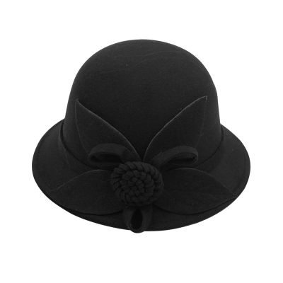 BCDlily Women Derby Elegant Wool Flower Bucket Hat Lady Vintage Cloche Tea Party Bowler Hats