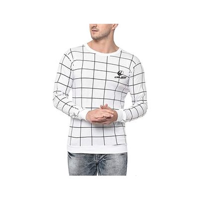 Caliph Impex Full Sleeves 100% Cotton Crew Neck T-Shirt for Men's White