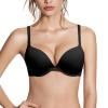 Pushlus Push Up Thick Padded Plunge Underwire T Shirt Bra Lift Support for Women Add One Cup 32D Black view 1