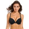 Pushlus Push Up Thick Padded Plunge Underwire T Shirt Bra Lift Support for Women Add One Cup 32D Black view 3