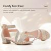 LAURMOSA Little Girls Gold Dress Shoes Teen Heels for Kids Sparkly Sandals Flower Girl Shoes Size 4 High Heels for Kids Wedding Party Tween Fancy Dress Sandals(L1006GlGold 4) view 3