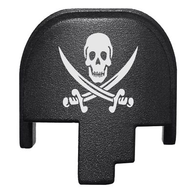 NDZ Performance Rear Slide Cover Plate for Smith & Wesson M&P M2.0 Full Size & Compact 9MM .40 S&W .357 Sig .45 ACP Laser Engraved Aluminum in Black - Skull and Crossbones Jolly Roger