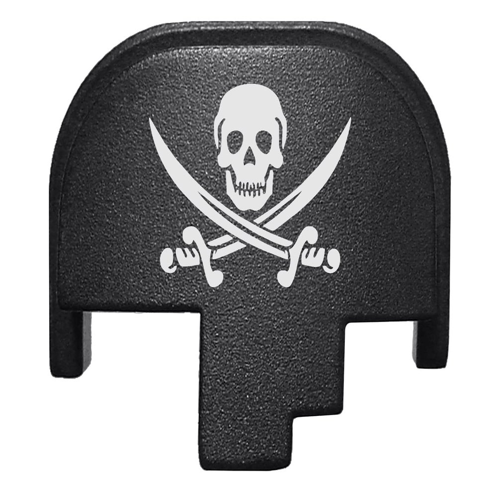 NDZ Performance Rear Slide Cover Plate for Smith & Wesson M&P M2.0 Full Size & Compact 9MM .40 S&W .357 Sig .45 ACP Laser Engraved Aluminum in Black - Skull and Crossbones Jolly Roger