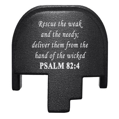 NDZ Performance Rear Slide Cover Plate for Smith & Wesson M&P M2.0 Full Size & Compact 9MM .40 S&W .357 Sig .45 ACP Laser Engraved Aluminum in Black - Bible Psalm 82:4