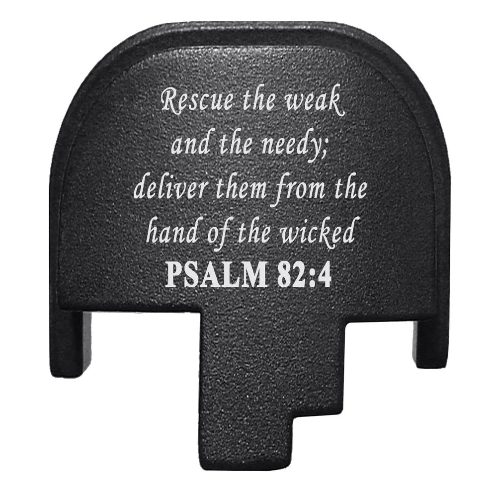 NDZ Performance Rear Slide Cover Plate for Smith & Wesson M&P M2.0 Full Size & Compact 9MM .40 S&W .357 Sig .45 ACP Laser Engraved Aluminum in Black - Bible Psalm 82:4