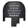 NDZ Performance Rear Slide Cover Plate for Smith & Wesson M&P M2.0 Full Size & Compact 9MM .40 S&W .357 Sig .45 ACP Laser Engraved Aluminum in Black - Bible Psalm 82:4 view 1