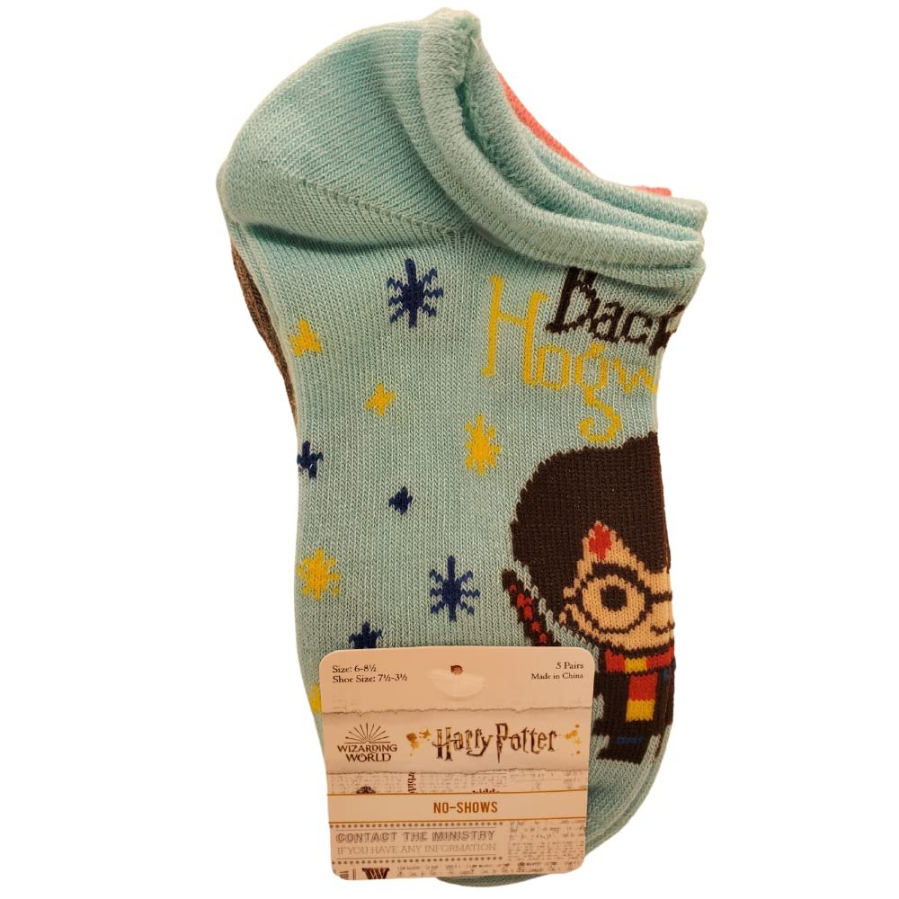 Harry Potter Boys or Girls Kids 5 Pack No Show Socks - 3 Pattern Options Charaters and Hogwarts Houses Size 6-8.5 (Harry Potter Characters)