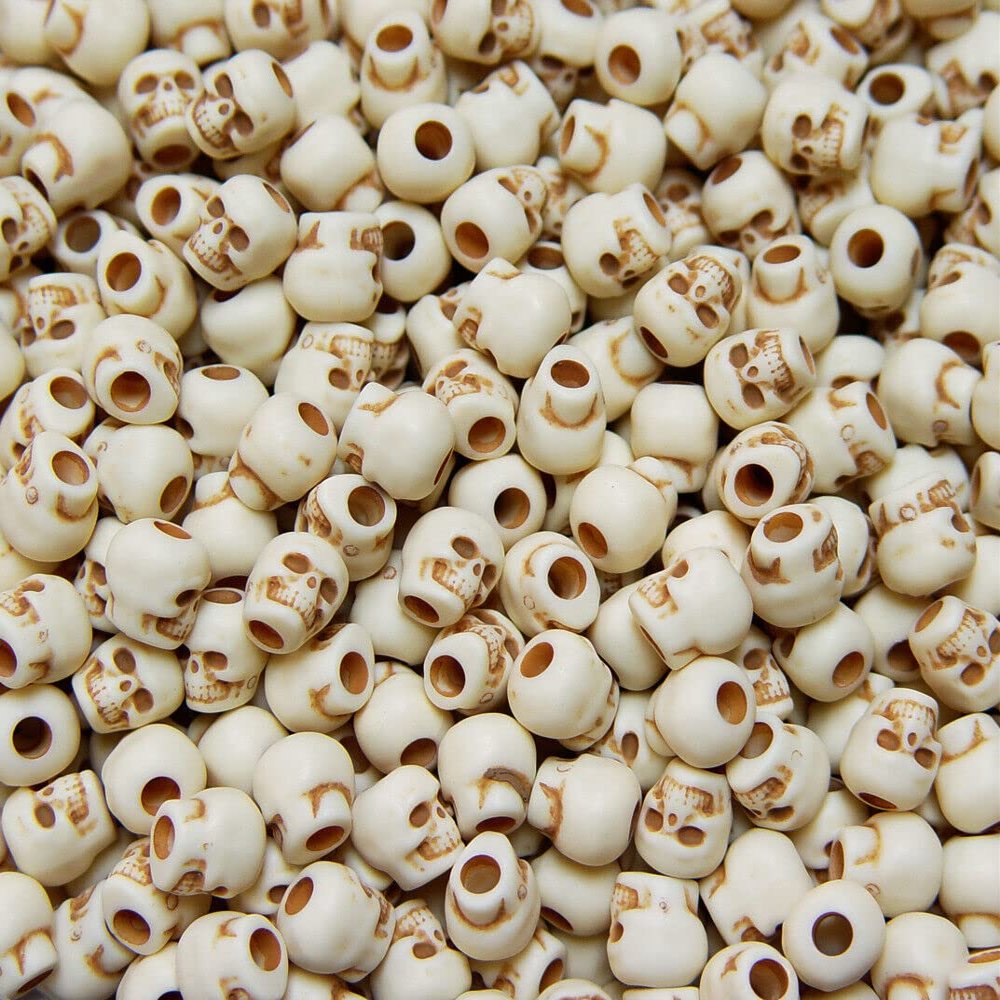 Ivory Skull Pony Beads Brown Ant. Made in USA Halloween Crafts Paracord Survival