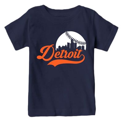 Xtreme Apparrel Detroit Baseball Skyline Kid's Fan T-Shirt (Navy T-Shirt, 4T)