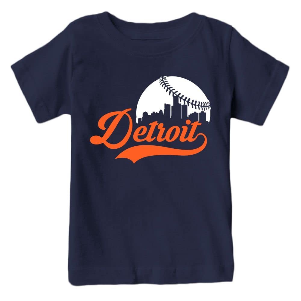 Xtreme Apparrel Detroit Baseball Skyline Kid's Fan T-Shirt (Navy T-Shirt, 4T)