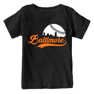 Xtreme Apparrel Baltimore City Skyline Kid's Baseball Fan T-Shirt (Black T-Shirt, 2T)