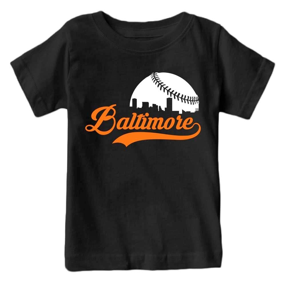 Xtreme Apparrel Baltimore City Skyline Kid's Baseball Fan T-Shirt (Black T-Shirt, 2T)