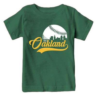 Oakland Baseball Skyline Kid's Fan T-Shirt (Forest Green T-Shirt, YM)