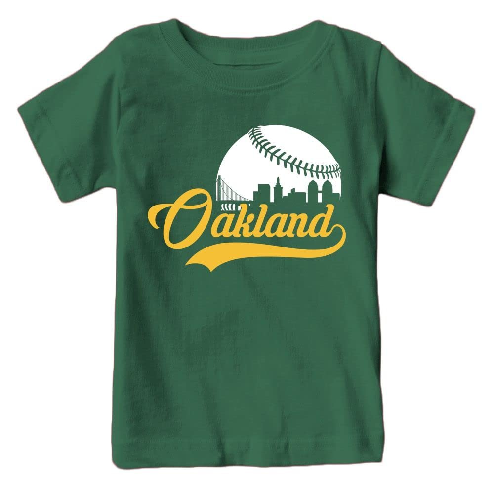 Oakland Baseball Skyline Kid's Fan T-Shirt (Forest Green T-Shirt, YM)