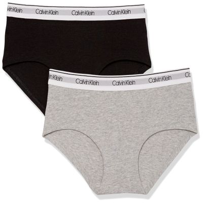 Calvin Klein Kids Girls' Modern Cotton Hipster Underwear 2-Pack, Heather Grey/Black, Large