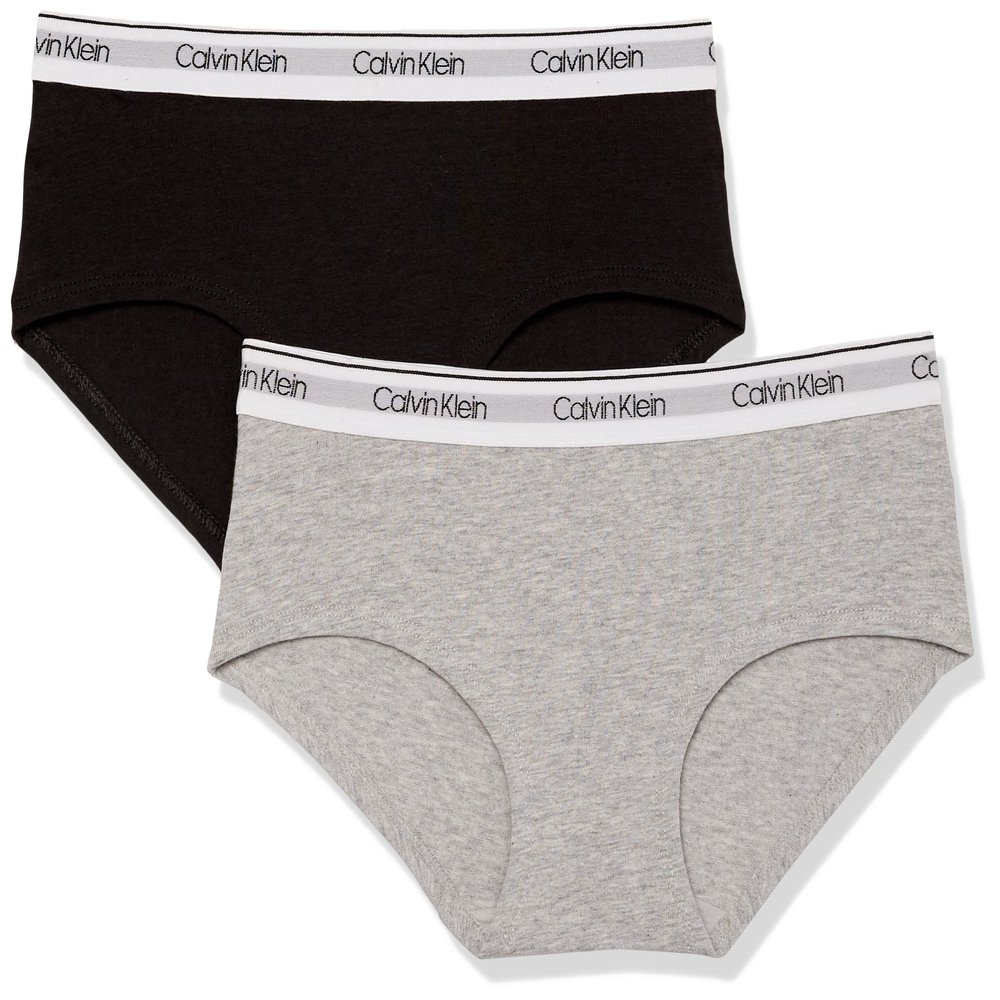 Calvin Klein Kids Girls' Modern Cotton Hipster Underwear 2-Pack, Heather Grey/Black, Large