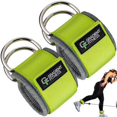 Gradient Fitness Ankle Straps (2 Pack) | Ankle Strap for Cable Machine, Ankle Bands for Working Out, Cable Ankle Strap, Cable Machine Attachment, Ankle Cable Attachments for Gym (Green, 2 D-Rings)