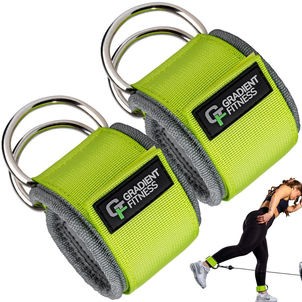 Gradient Fitness Ankle Straps (2 Pack) | Ankle Strap for Cable Machine, Ankle Bands for Working Out, Cable Ankle Strap, Cable Machine Attachment, Ankle Cable Attachments for Gym (Green, 2 D-Rings)
