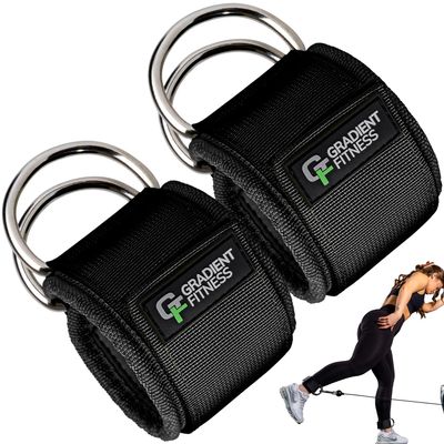 Gradient Fitness Ankle Straps (2 Pack) | Ankle Strap for Cable Machine, Ankle Bands for Working Out, Cable Ankle Strap, Cable Machine Attachment, Ankle Cable Attachments for Gym (Black, 2 D-Rings)
