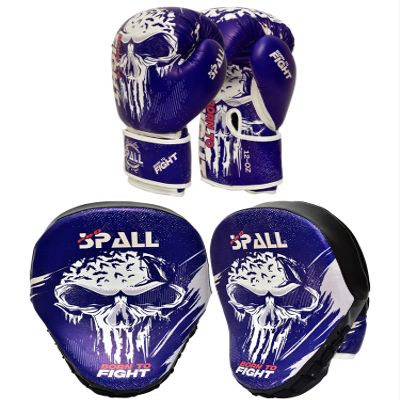 Spall Pro US Boxing Training Set - Synthetic Leather Boxing Gloves with Focus Pad Boxing Mitts, MMA Training with Punch Gloves MMA Boxing Mitts for Kids Adults, Born to Fight Blue - 10 Oz