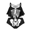 Rosegal Womens Plus Size Skeleton Print Flounce Crisscross Strappy Tankini Swimwear Set(Black_2/3X) view 1