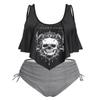 ROSE GAL Womens Plus Size Curve Gothic Skull Print Ruffled Overlay Tankini Swimwear Set(Black_1/1X)