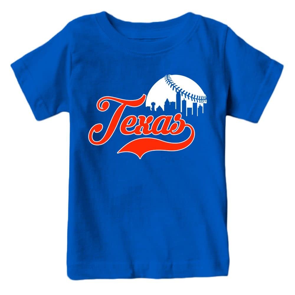 Texas Baseball Skyline Kid's Fan T-Shirt (Royal T-Shirt, YL)
