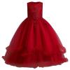Flower Girl Lace Dress for Kids Wedding Bridesmaid Pageant Party Formal Long Maxi Gown Big Little Princess First Communion Birthday Prom Beaded Ruffle Puffy Tulle Dresses Dark Red - Ruffle 5-6 Years view 1