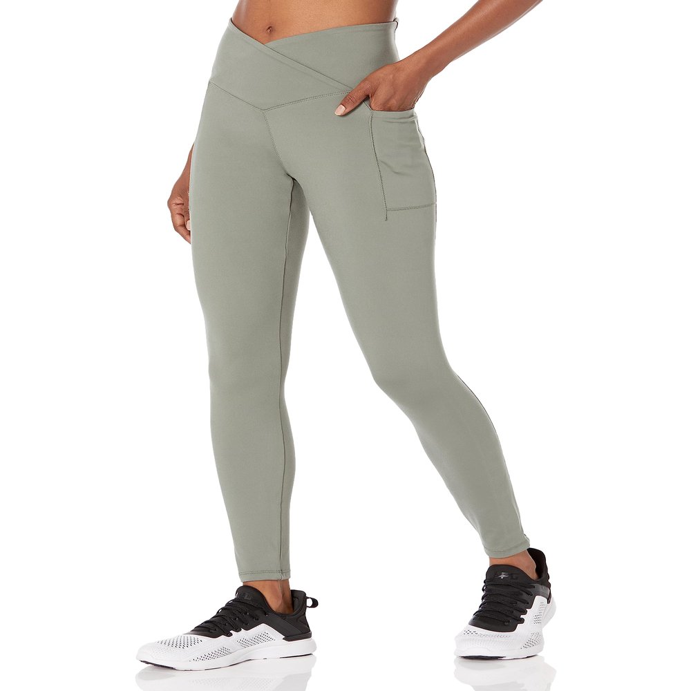 Danskin Women's Studio Cross Waist Full Length Leggings, Agave Green, Large