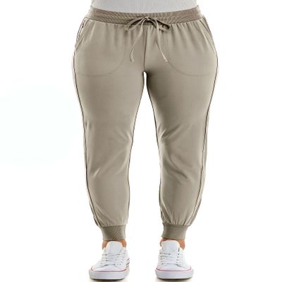 Zac & Rachel Women's Pull On Jogger Pant with Tie Front and Side Pockets, Mushroom, Large