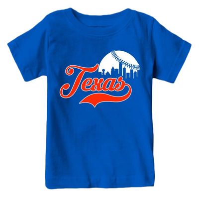 Texas Baseball Skyline Kid's Fan T-Shirt (Royal T-Shirt, 2T)