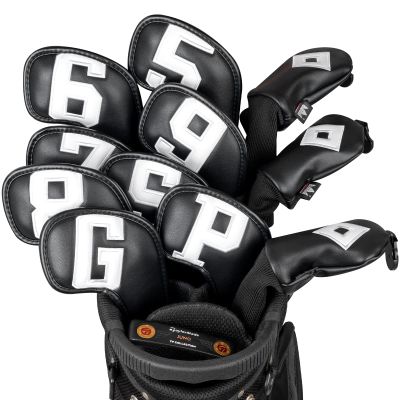 Craftsman Golf Black Magnetic Closure Iron Headcovers White Large No. 5 6 7 8 9 P G S + Thick Hybrid Rescue Head Covers 3pcs Total 11pcs Golf Club Complete Set