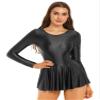 Linjinx Women's Glossy Skirted Leotards Dance Dress Sports Practice Training Gymnastics Dresses Black Small view 1