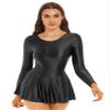 Linjinx Women's Glossy Skirted Leotards Dance Dress Sports Practice Training Gymnastics Dresses Black Small view 2
