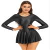 Linjinx Women's Glossy Skirted Leotards Dance Dress Sports Practice Training Gymnastics Dresses Black Small view 3