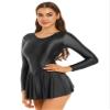 Linjinx Women's Glossy Skirted Leotards Dance Dress Sports Practice Training Gymnastics Dresses Black Small view 4