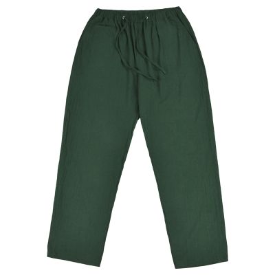 JEsilunmaMY Men's Linen Lounge Pants Elastic Waist Drawstring Pocket Slacks Solid Color Casual Loose Straight Leg Trousers (Green,Small)