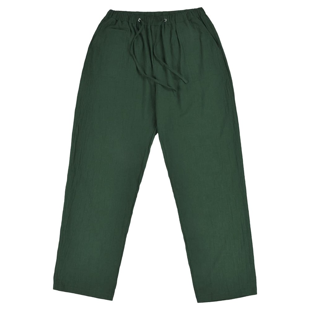JEsilunmaMY Men's Linen Lounge Pants Elastic Waist Drawstring Pocket Slacks Solid Color Casual Loose Straight Leg Trousers (Green,Small)