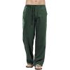 JEsilunmaMY Men's Linen Lounge Pants Elastic Waist Drawstring Pocket Slacks Solid Color Casual Loose Straight Leg Trousers (Green,Small) view 2