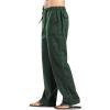 JEsilunmaMY Men's Linen Lounge Pants Elastic Waist Drawstring Pocket Slacks Solid Color Casual Loose Straight Leg Trousers (Green,Small) view 3