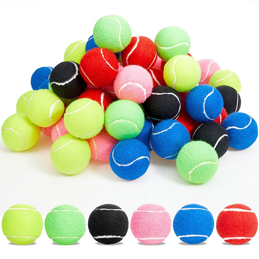 60 Pcs Tennis Balls Bulk Standard Tennis Training Ball Tennis Practice Balls PET Dog Playing Balls Tennis Accessories for Beginner Practice Training Sports, 6 Colors