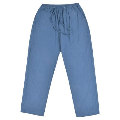 JEsilunmaMY Men's Linen Lounge Pants Elastic Waist Drawstring Pocket Slacks Solid Color Casual Loose Straight Leg Trousers (Blue,Large)